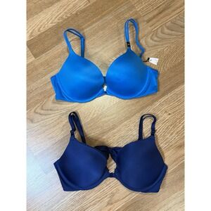 Two NWT Victoria's Secret Very Sexy Push Up Pigeonnant Bra Pink 34C Blue